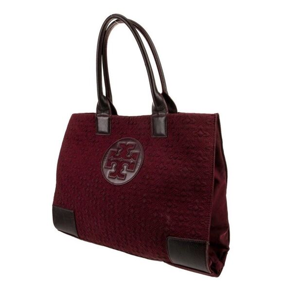 Tory Burch Authentic Solid Burgundy Wine Red Tote Bag Leather Nylon - Picture 3 of 10